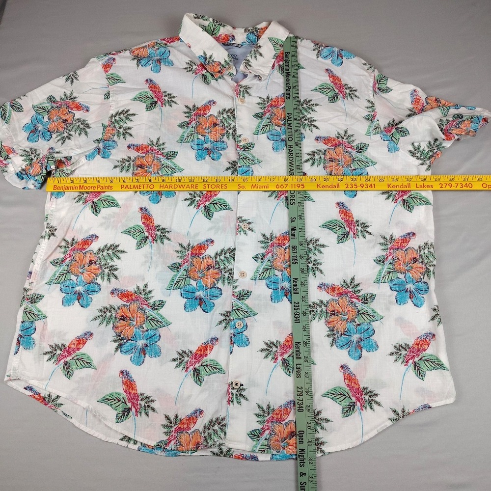 IZOD Saltwater Mens 2XL Reverse Print Parrot Tropical Linen Look Cotton Shirt - Picture 10 of 16